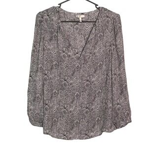 Joie Women's Black Gray Silk Snake Print Long Sleeve Blouse Top Size‎ S